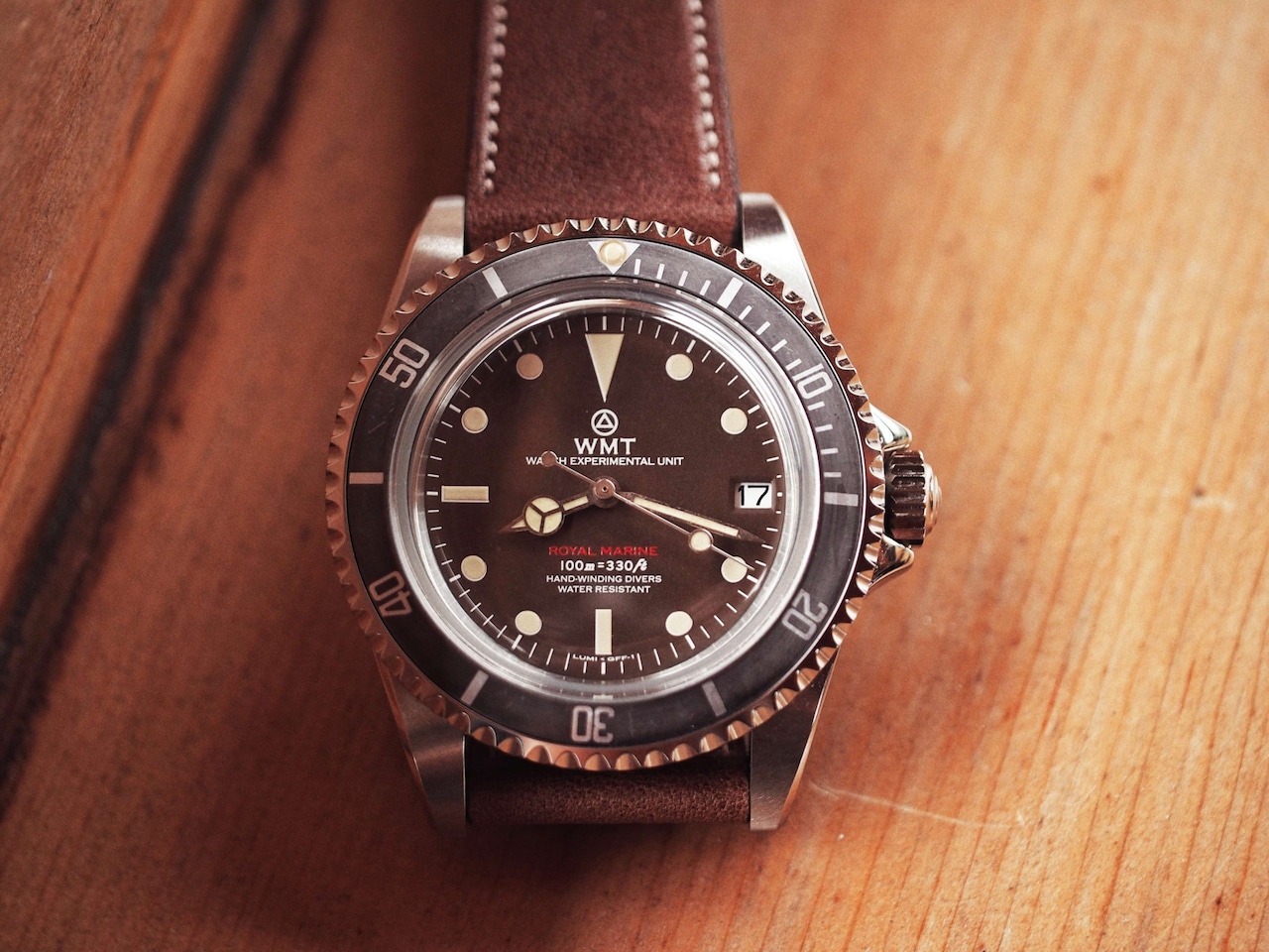 WMT Royal Marine – ( Tropical Brown ) Metal Band + Italian Leather Strap ” Aged ” Edition