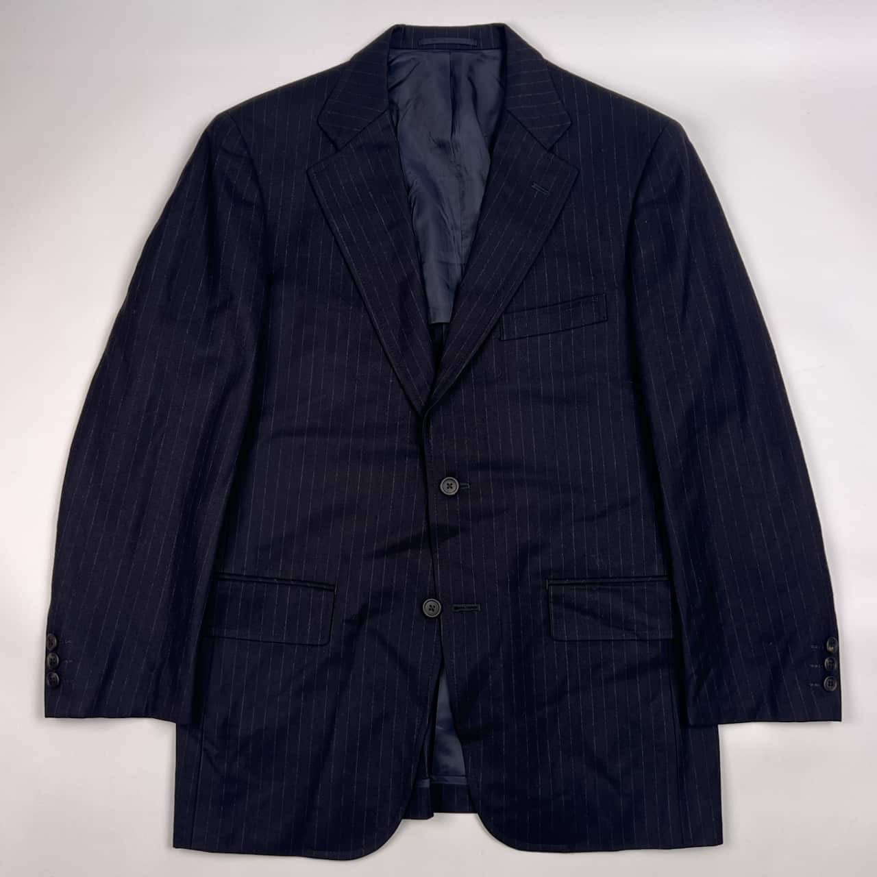 J.PRESS AUTHENTIC MODEL ジェイプレス SUPER 100'S セットアップ ストライプ テーラードジャケット 裾ダブル スラックス スーツ 94-80-175/ネイビー ブラック メンズ