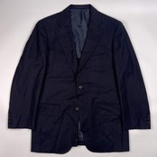 J.PRESS AUTHENTIC MODEL ジェイプレス SUPER 100'S セットアップ ストライプ テーラードジャケット 裾ダブル スラックス スーツ 94-80-175/ネイビー ブラック メンズ