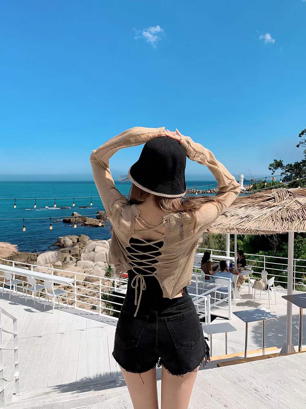 バック編み上げ ニット　AJ1079-6402