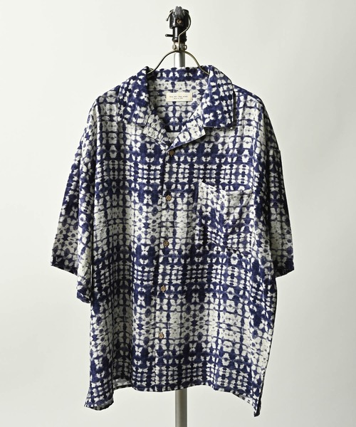 many men many mind Rayon batik print open-collar short-sleeved shirt (BLU) M2615060