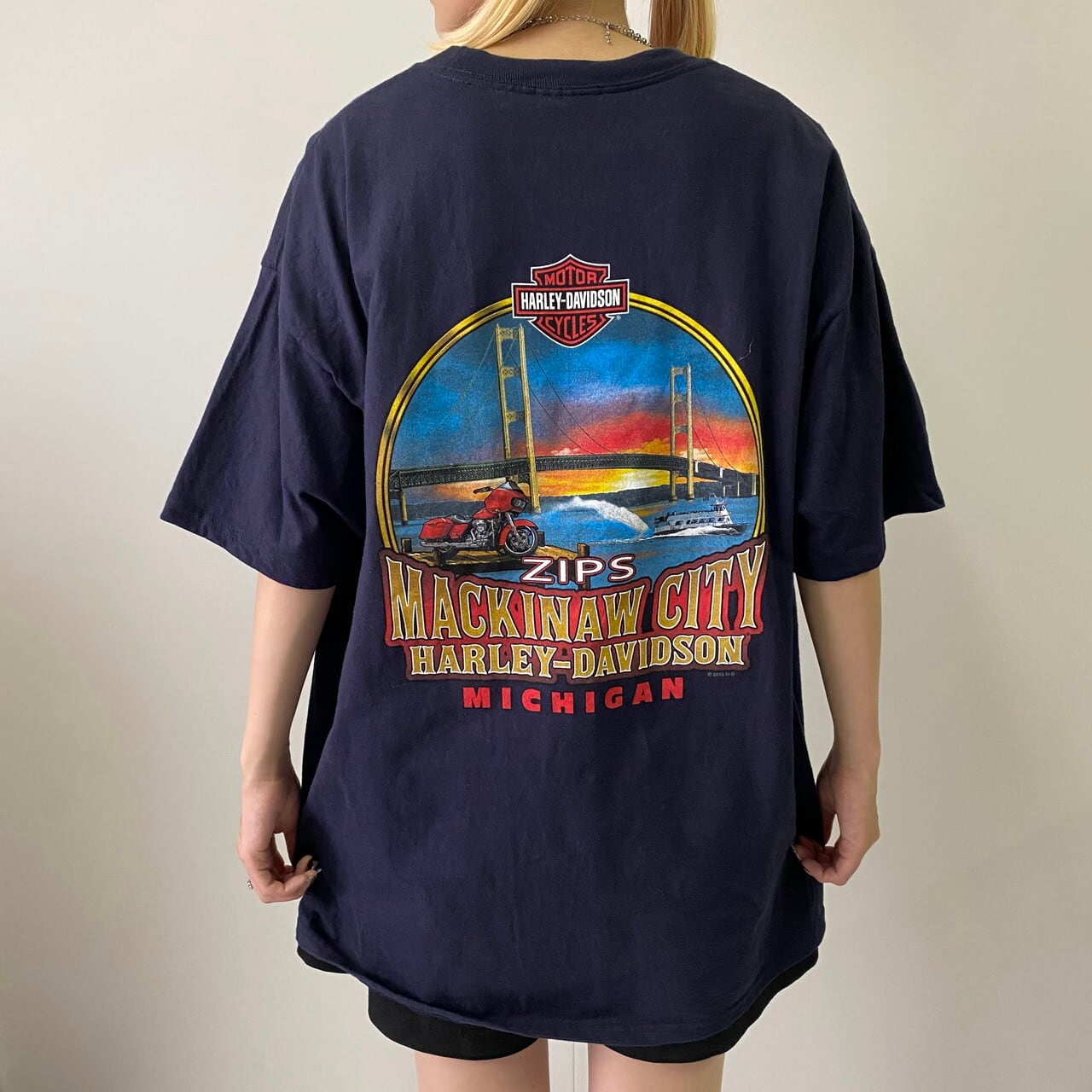 【希少】 ハーレーダビッドソン 両面プリント tシャツ ネイビー 2XL