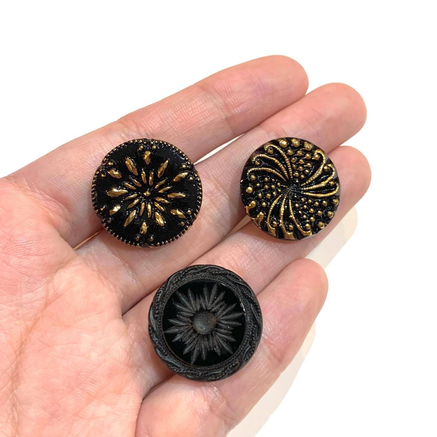 再入荷〉チェコガラス黒ボタンパック 22mm（2p） | Dua-アクセサリー
