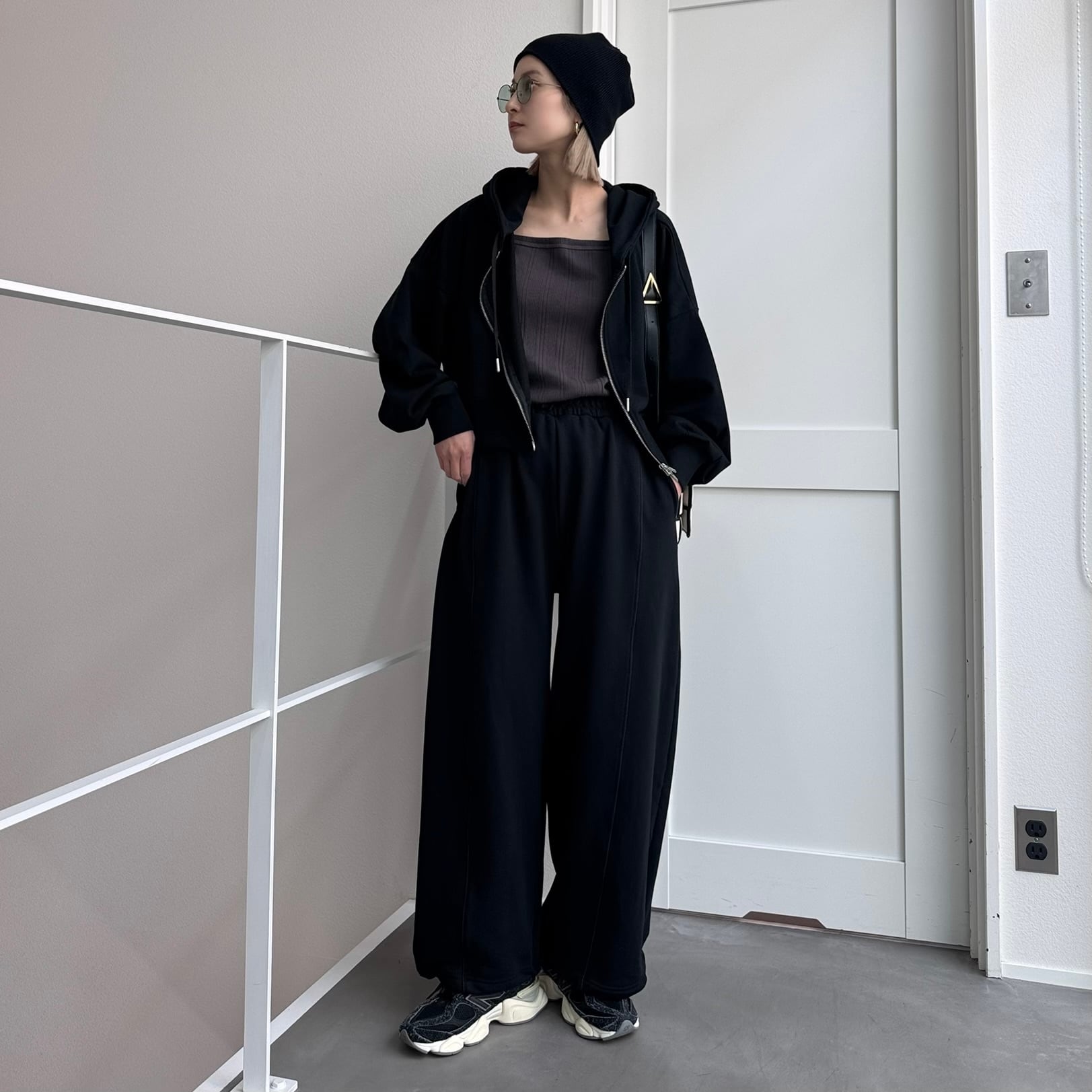 裏毛ダブルジップクロップドPK/ブラック | CFT.