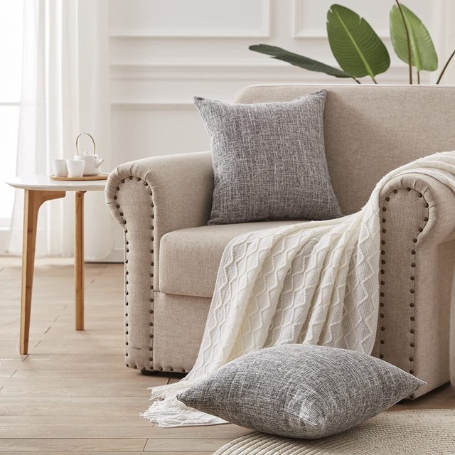 CUTEWIND クッションカバー 55x55cm 座布団カバー おしゃれ 北欧 リネン風 シンプル 背もたれ ざぶとんかばー インテリア雑貨 ライトグレー 2枚セット