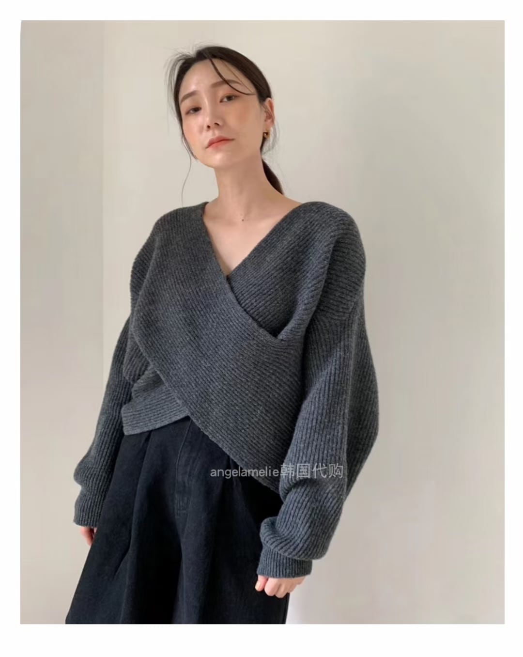 フロントクロスデザイン ニットプルオーバー　AJ1079-D03