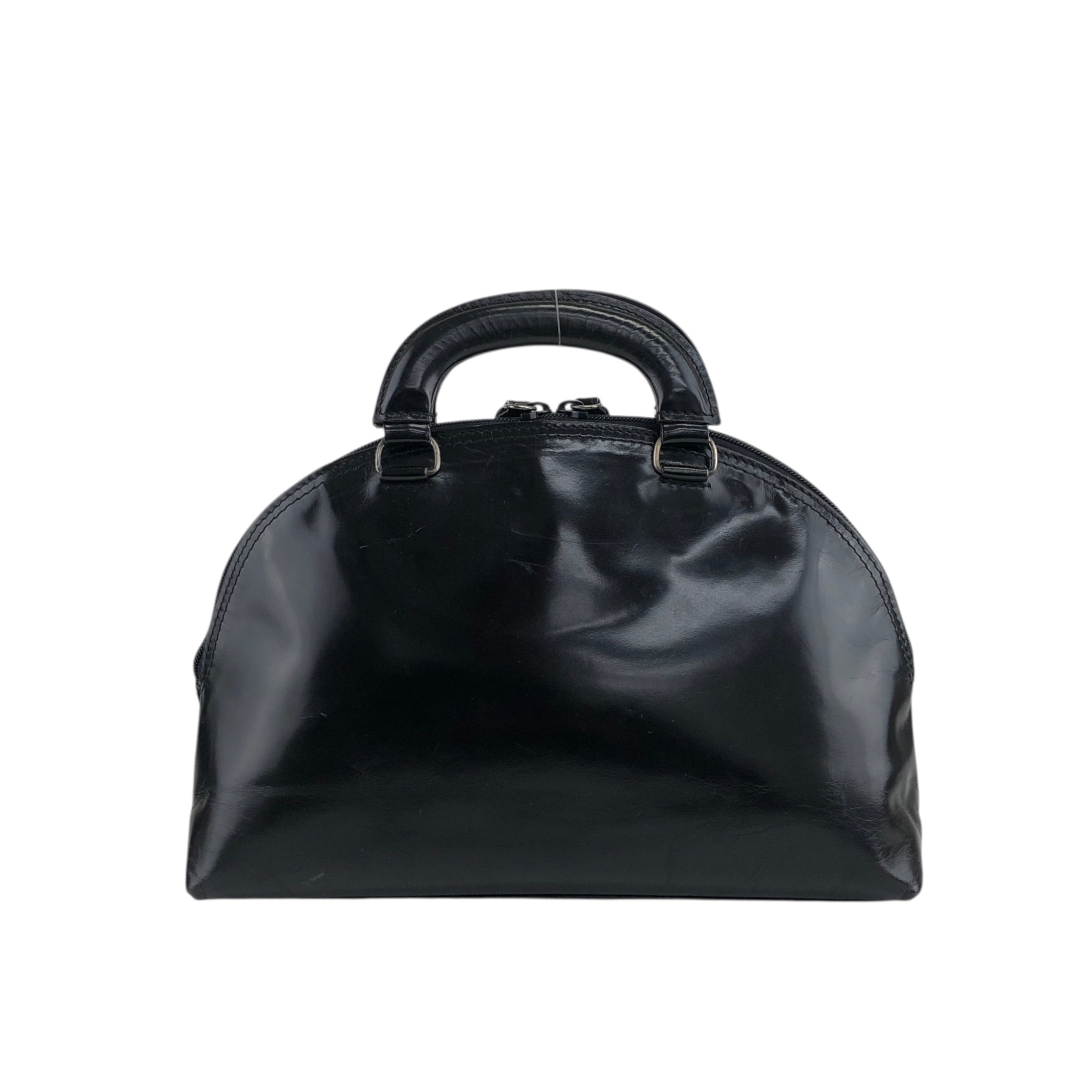 PRADA プラダ ハンドバッグ ブラック ロゴ レザー ボストン ラウンド