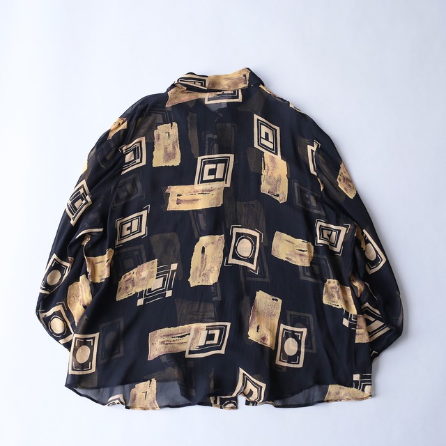 art square pattern loose see-through shirt