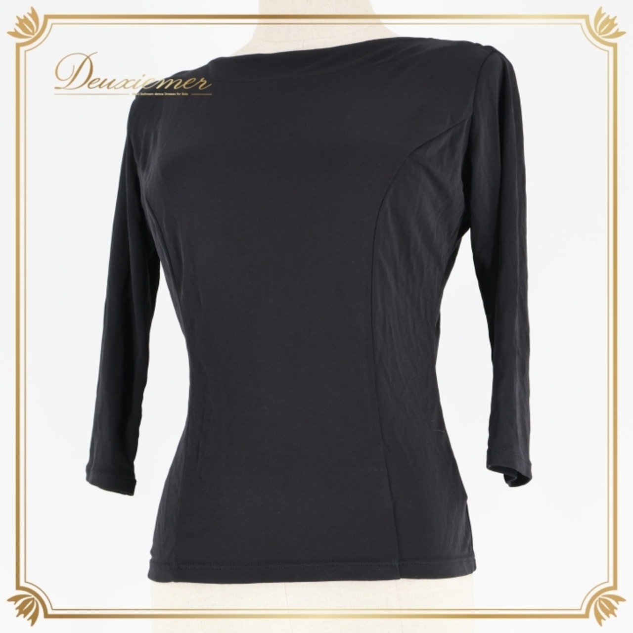 社交ダンス 衣装 トップス ブラウス チャコットロイヤルダンス Chacott ROYAL DANCE 黒 日本製 無地 シンプル 練習 レッスン 伸縮 ストレッチ 七分袖 パーティー ステージ イベント オールブラック ストレッチ生地