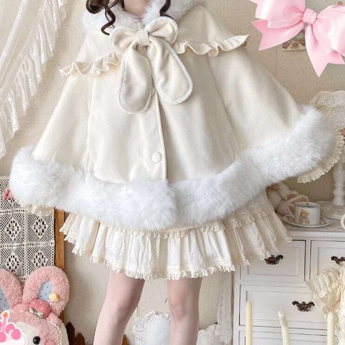 甘ロリ♡全3カラー　たれ耳うさぎ厚手ポンチョ　jya17★