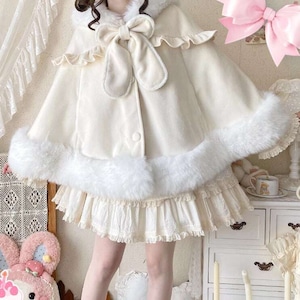 甘ロリ♡全3カラー たれ耳うさぎ厚手ポンチョ jya17★ 甘ロリ♡全3カラー たれ耳うさぎ厚手ポンチョ jya17★