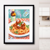 Spaghetti de la Hood|ミートボールスパゲッティを抽象表現したポップアートポスター|モダンインテリアに映えるユニークデザイン|日本製A3ポスター