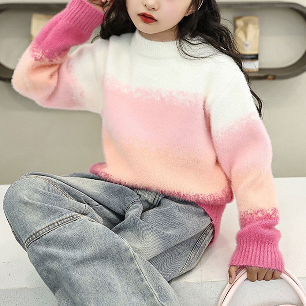 【送料無料】 子供服 女の子 ニット セーター グラデーション 長袖 韓国 春秋 キッズ 小学生 かわいい おしゃれ 厚手 暖かい カジュアル ゆったり 通学 通園 大人可愛い 大人女子