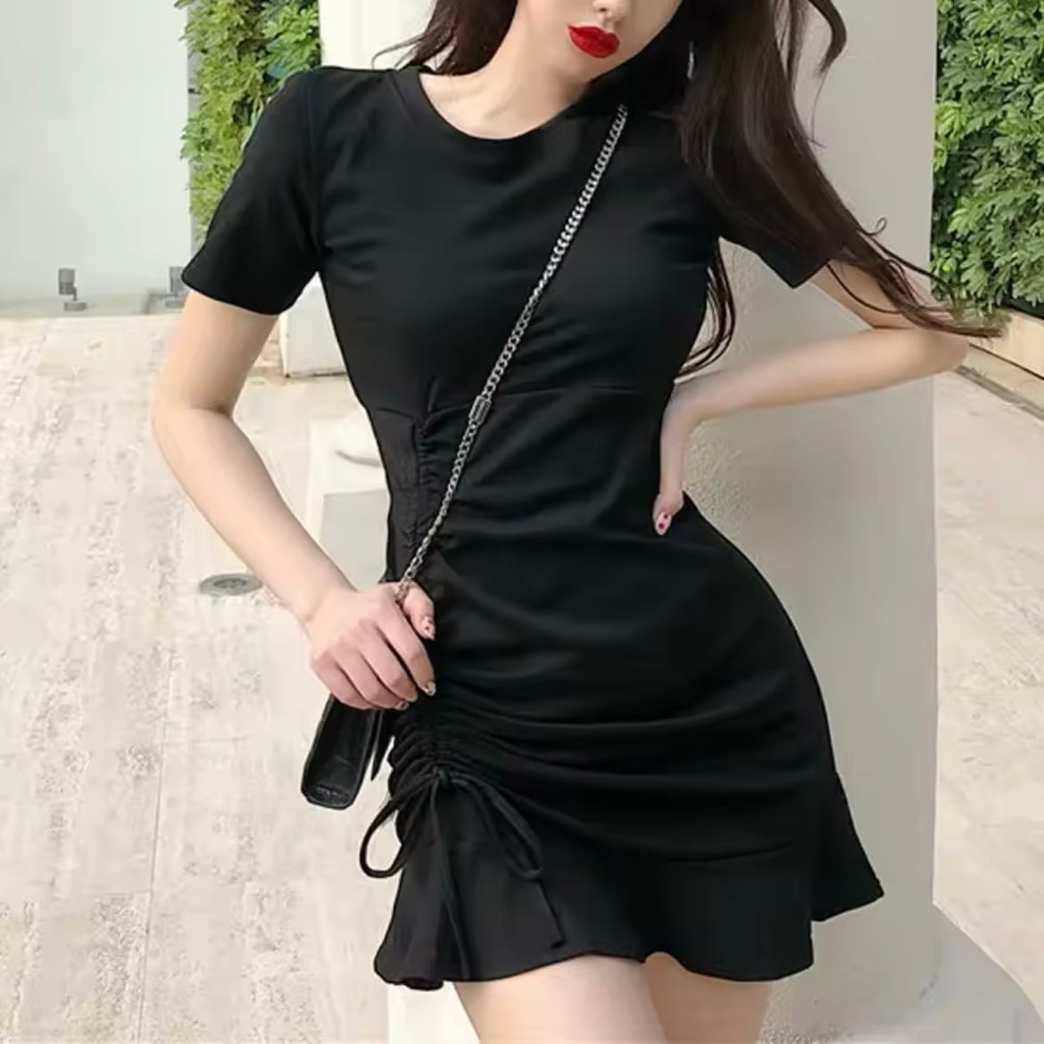 シャーリングTシャツミニワンピース