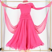 社交ダンス 衣装 スタンダード ドレス ワンピース パーティドレス レディース prima boutique プリマブティック ピンク系 準正装 チョーカー 長袖 ビビッドピンク フロート 伸縮性 ワンピーススタイル 踊りやすい きれいめ おしゃれ 上品社交ダンスコスチューム 女性衣装 パーティー用ドレス イベント 衣装セット