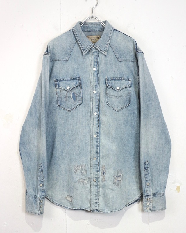 【Caka act2】“Polo Ralph Lauren” Aging Design Denim Western Shirt
