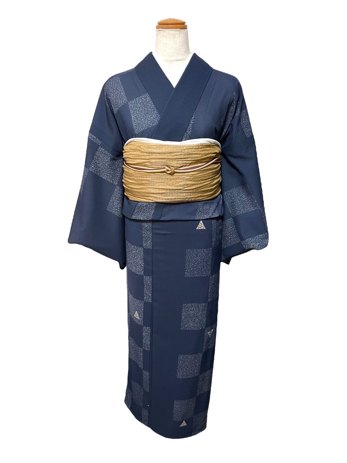 絽 友禅 江戸小紋 正絹 市松模様 薄 ki23136 新品 夏着物