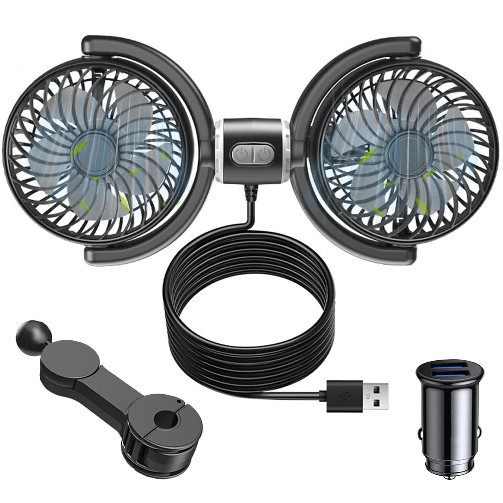 なつなつ 車載 扇風機 ツインファン 自動首振り 360°自由自在調整角度