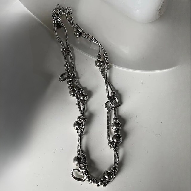 Plus heart snake chain necklace　V2230