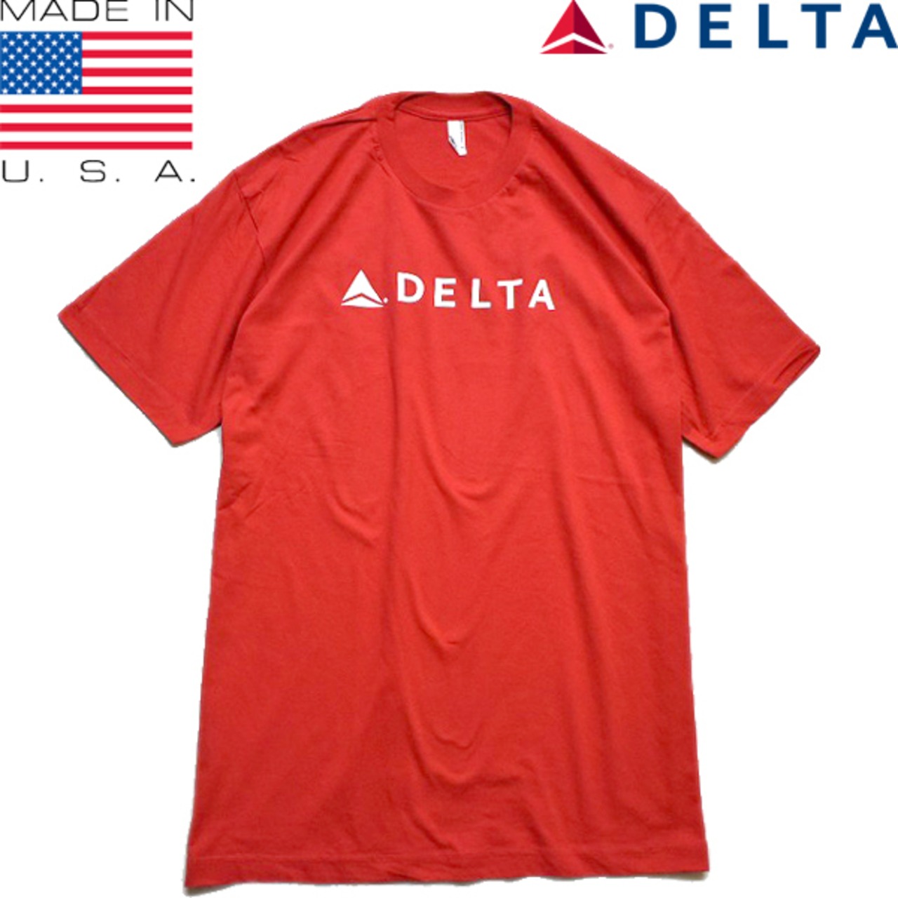 1点物◇USA製デルタ航空DELTA企業ロゴ赤プリントTシャツ古着LメンズXL 