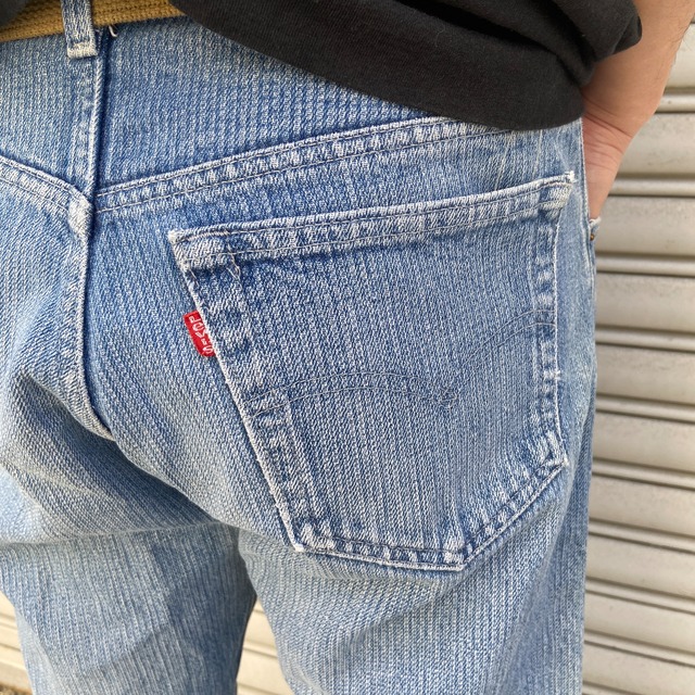 80s Levi's501 ストライプブルーデニムパンツW32L30