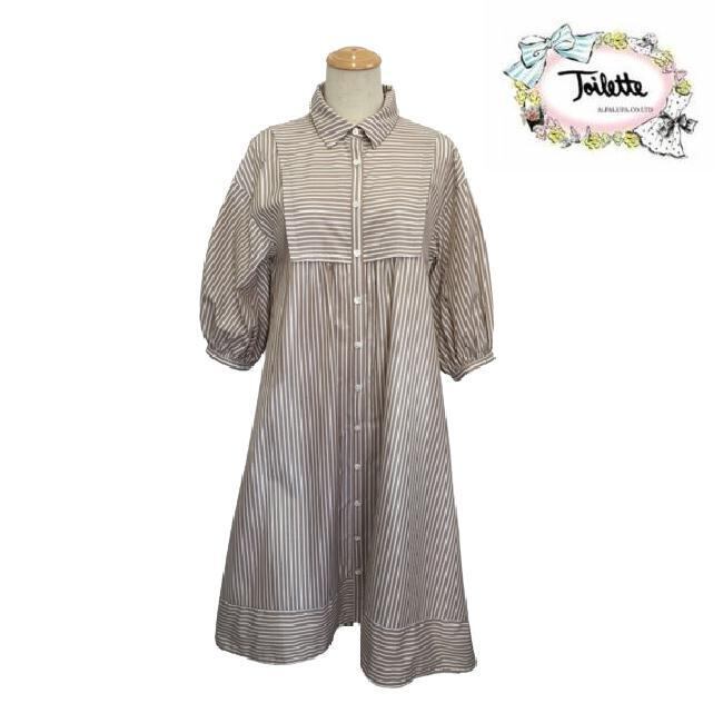 トワレ Toilette 新品 ワンピース シャツワンピース ベージュ M L サイズ1 サイズ3 大人かわいい服 ディリーウェアー 323 133 Gold Smith