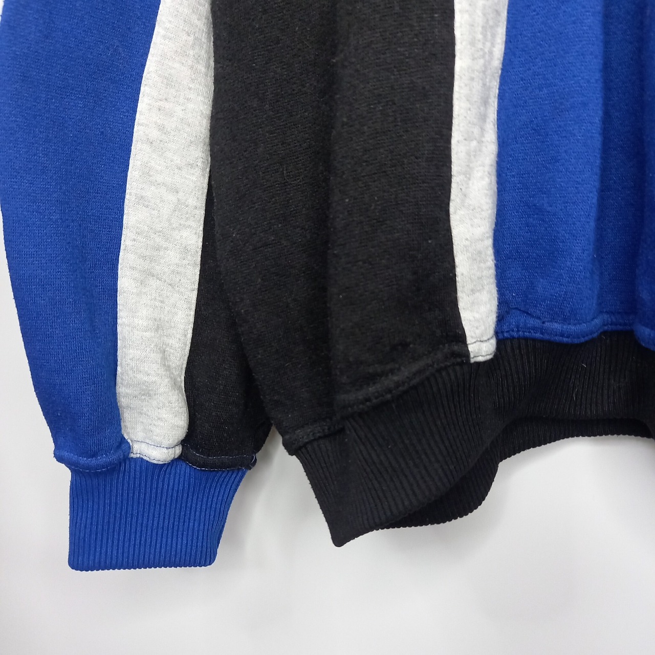 90s　ヘンリーネック　スウェット　トレーナー　長袖　太ストライプ　ブルー　ブラック　L