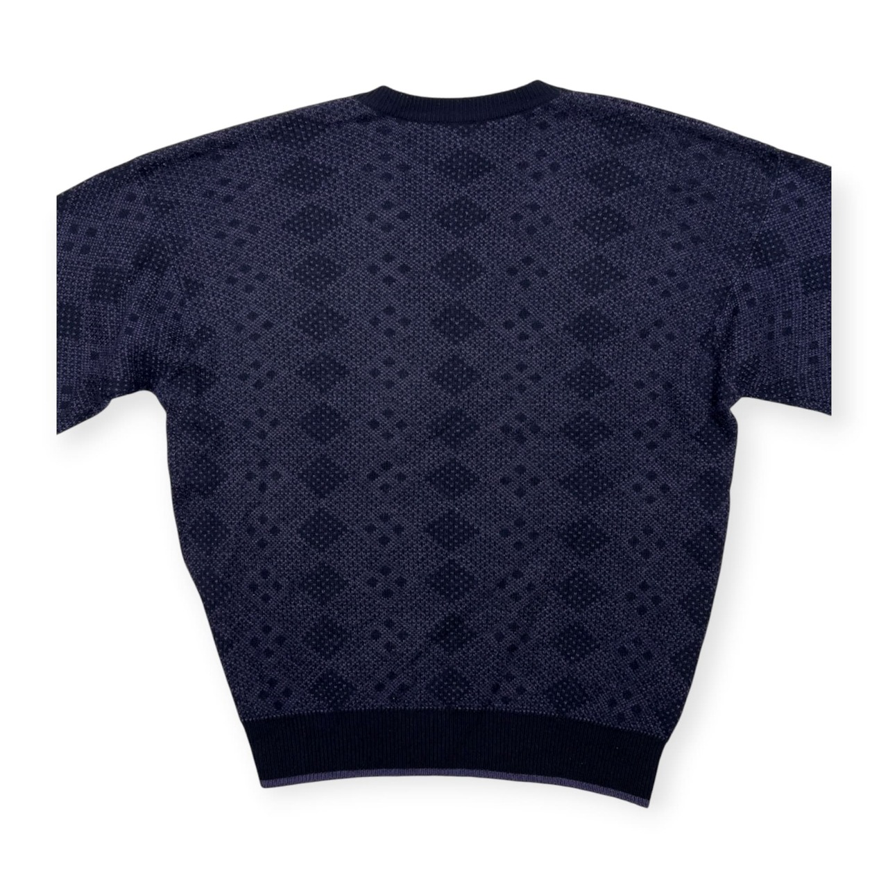 スコットランド製 dunhill ダンヒル 総柄 Vネック ウールニットセーター サイズ 40/102cm /メンズ/英国製/パープル/XY0026a