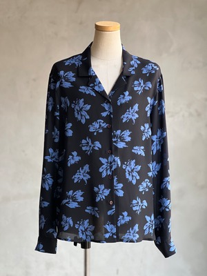 フラワーパターンオープンカラーシルクシャツ