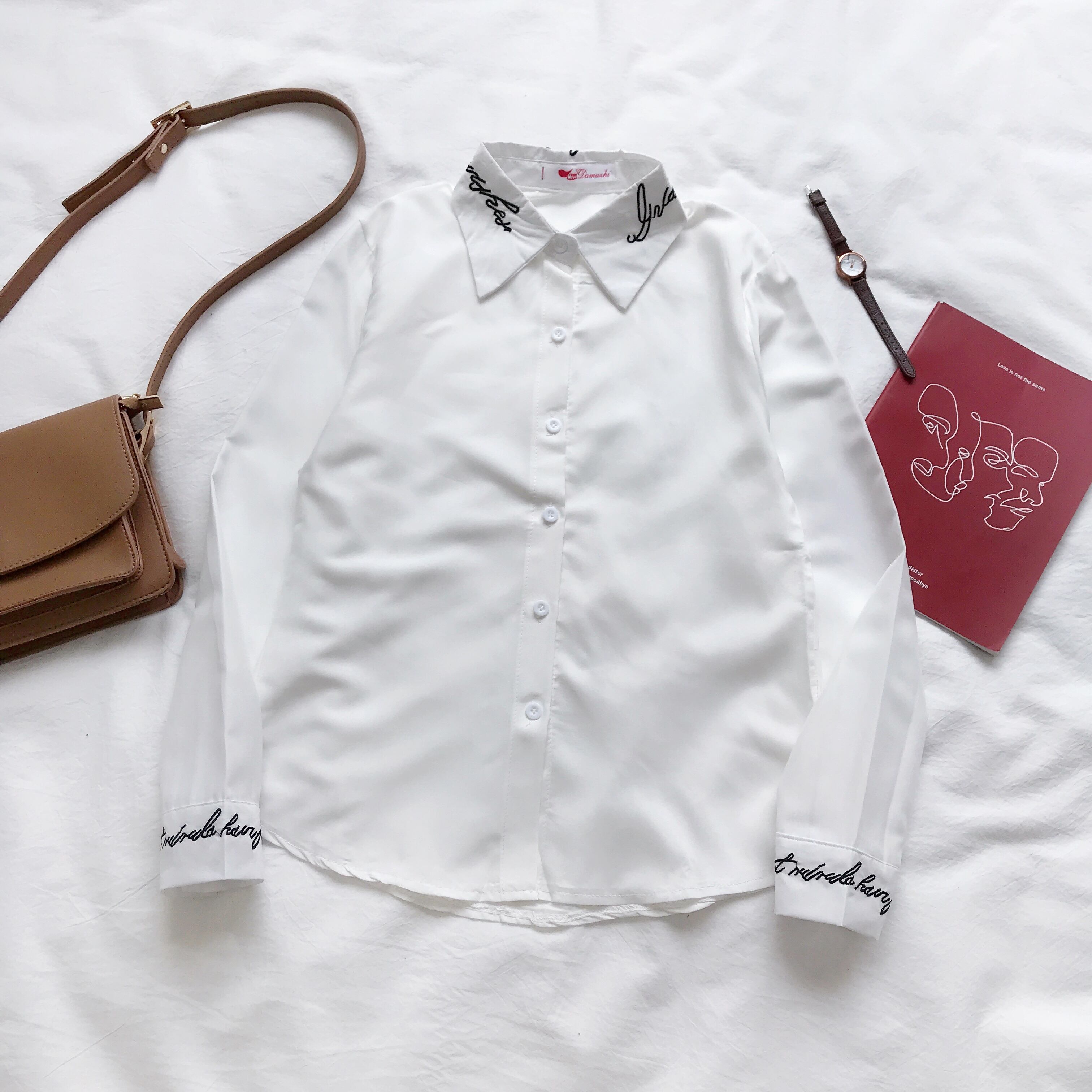 白刺繍無地シャツ長袖小フレッシュカレッジスタイルスウィートシック2020年夏学生女性トレンド YY-ファッション34582313266