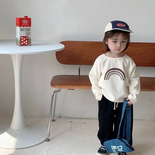 【取寄】シンプルかわいいレインボーワッフルカットソー