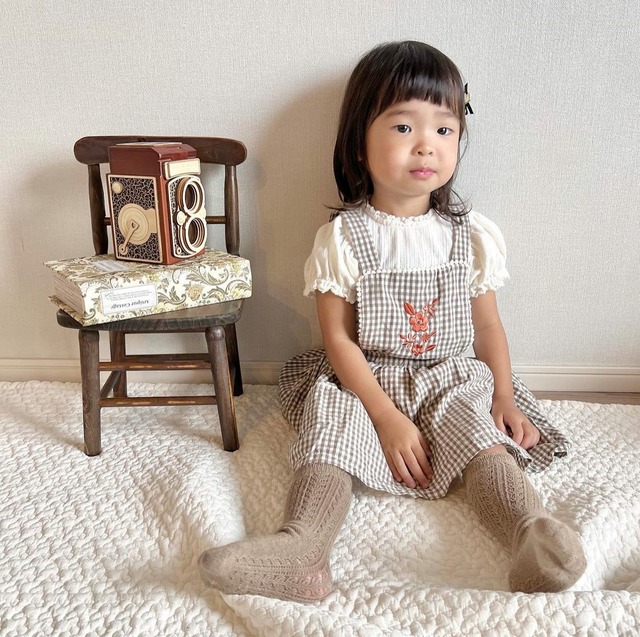 【即納】<Hi bye bebe>  Bell check overalls skirt