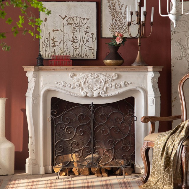 マントルピース ヴィンテージ調 ヨーロッパ おしゃれ かわいい インテリア 北欧 暖炉 アンティーク調 レトロ調 カントリー オフホワイト