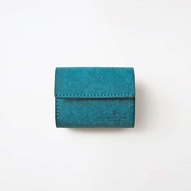 使いやすい 三つ折り財布 【 ターコイズ 】 レディース メンズ ブランド 鍵 小さい レザー 革 ハンドメイド 手縫い