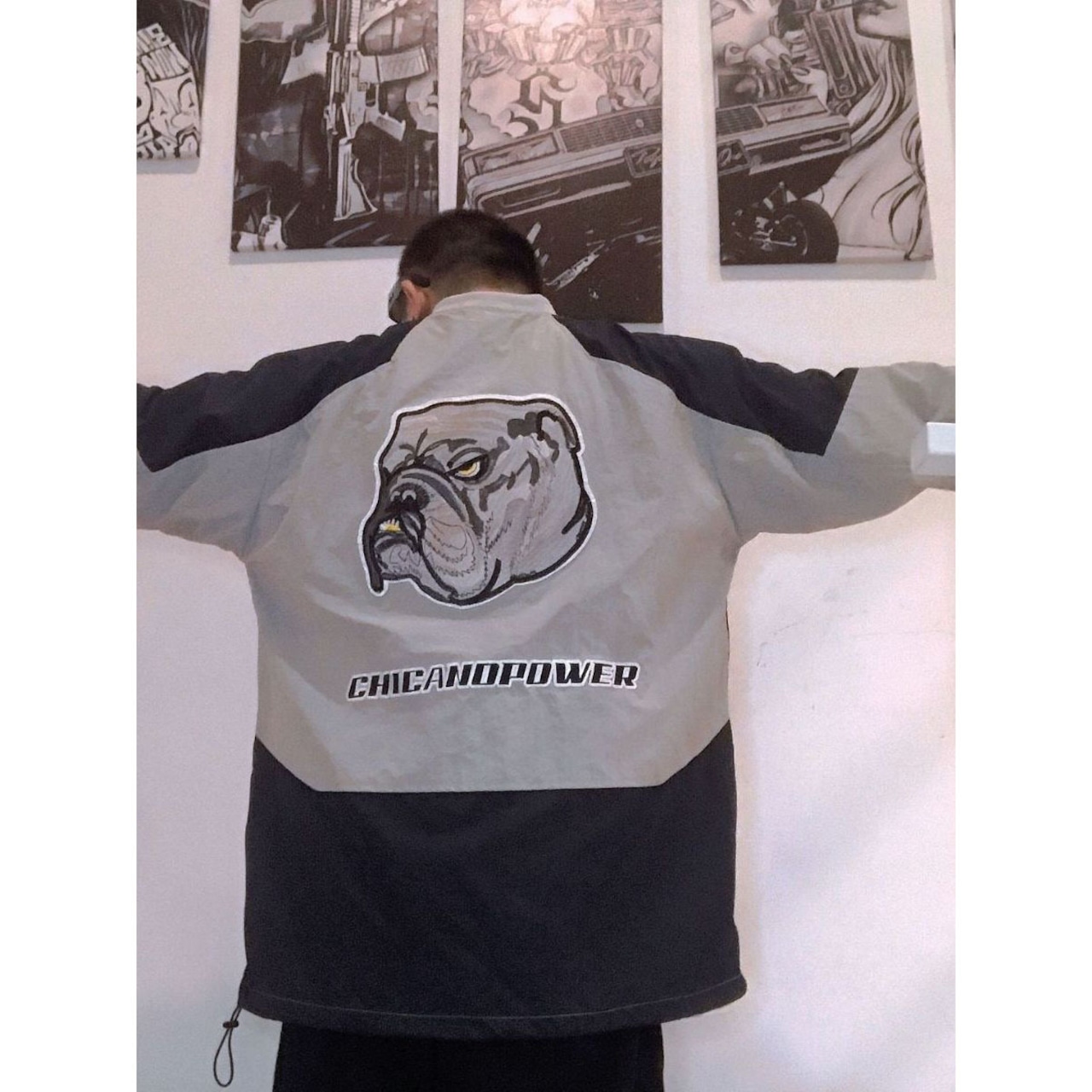 ストリート Chicanoブルドッグ 刺繍 ロングTシャツ T500