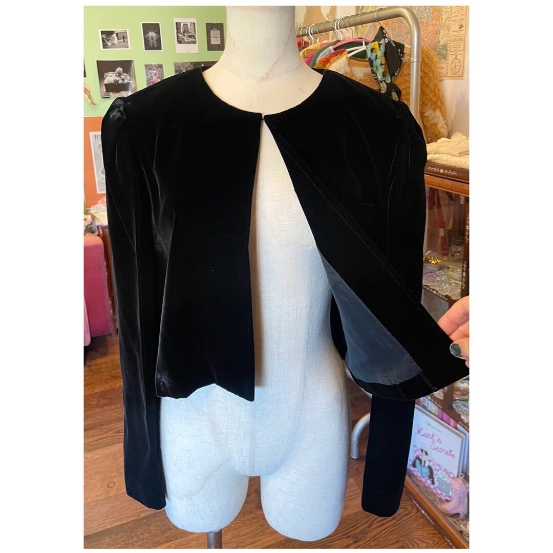 ヴィンテージ ジャケット ボレロ ベロア ベルベット 日本製 ブラック