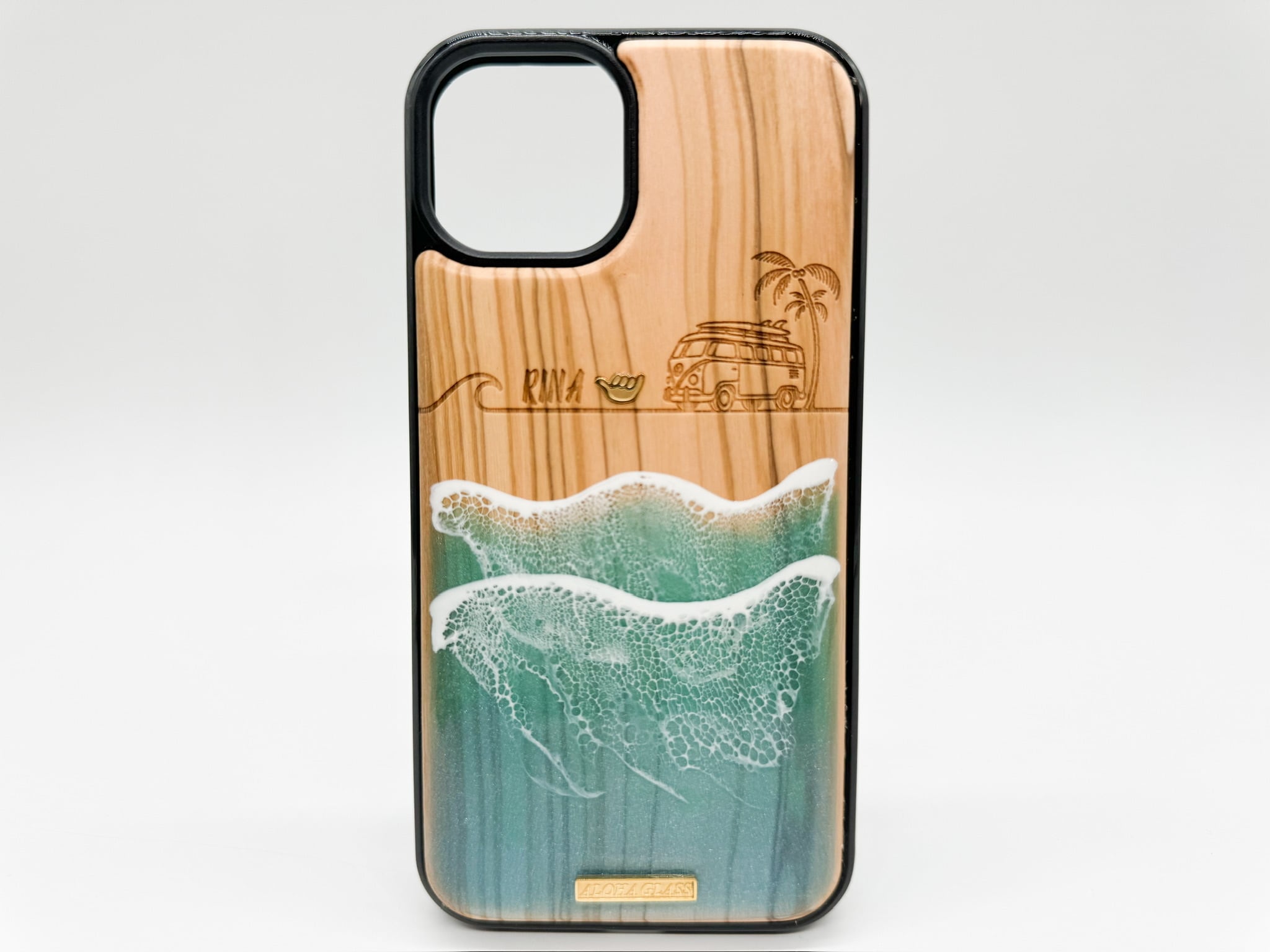 Aloha wagon/wood×resin lily blue wave case(olive wood)