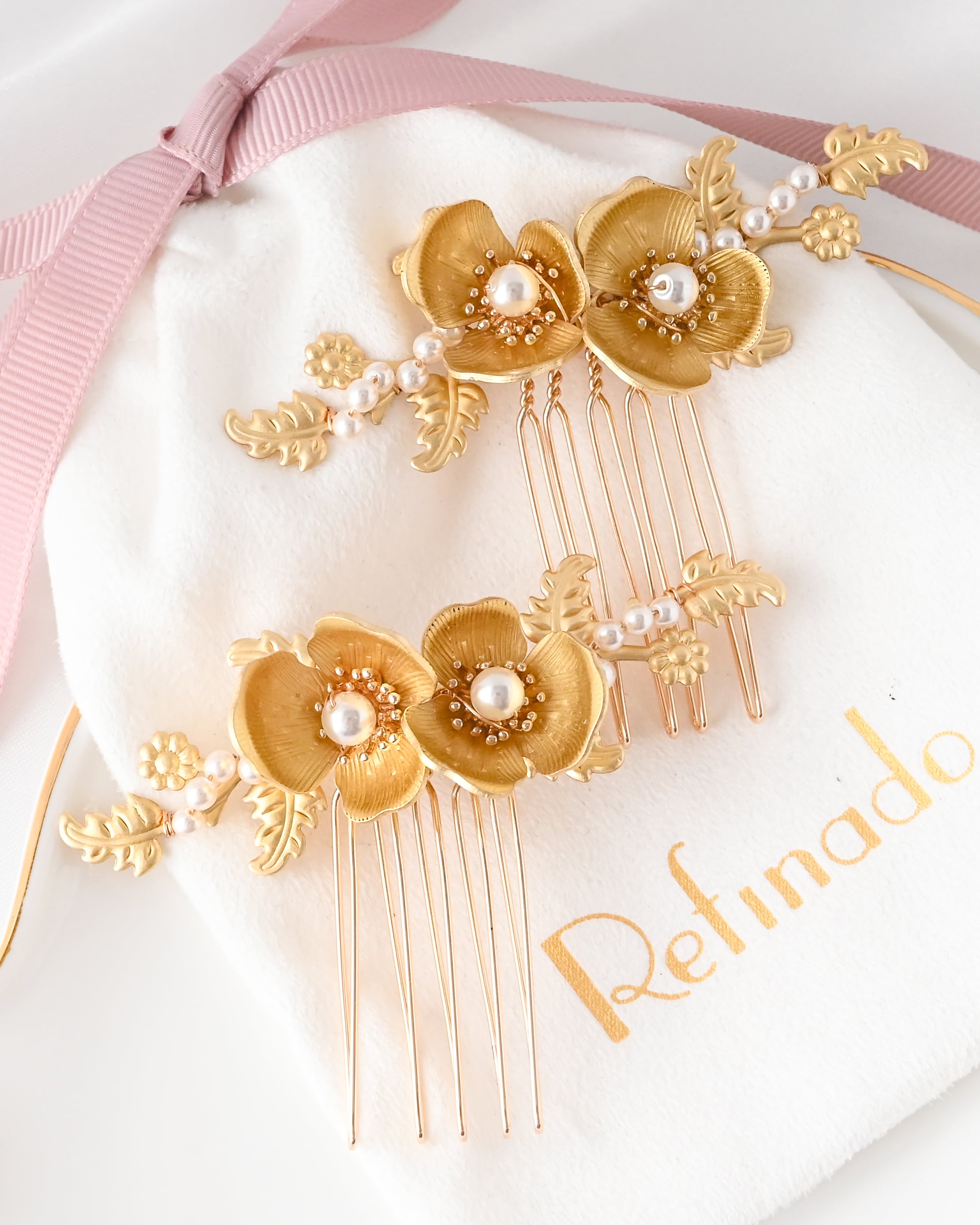 ブライダルゴールドフラワーコーム2個セット【AH2512-02】