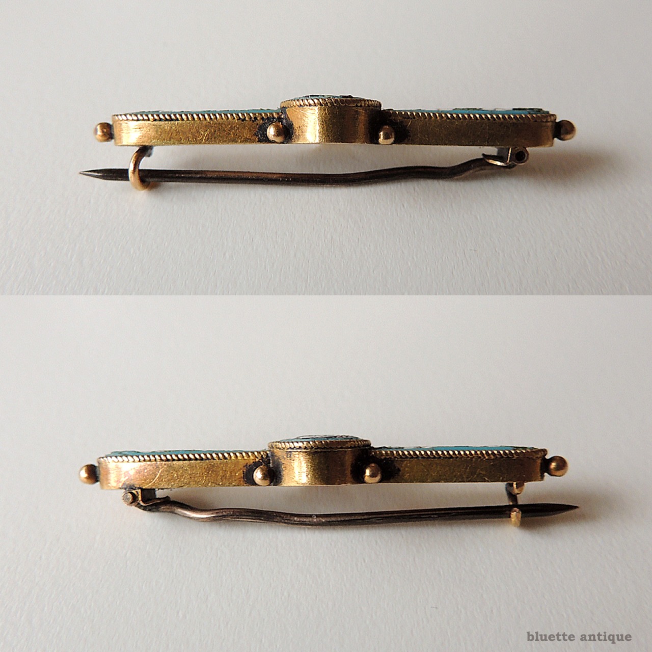 イタリアアンティーク マイクロモザイク 鳩と小花 バーブローチ