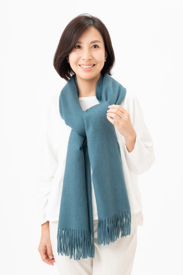 Kitano - キタノ/フォレストグリーン 大判ストールカシミヤ100% 幅70cm×縦180cm+10cm×2（房部分）