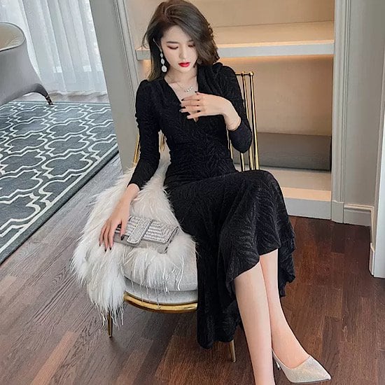 結婚式ドレス 深Vネック セクシー マーメイド スレンダー