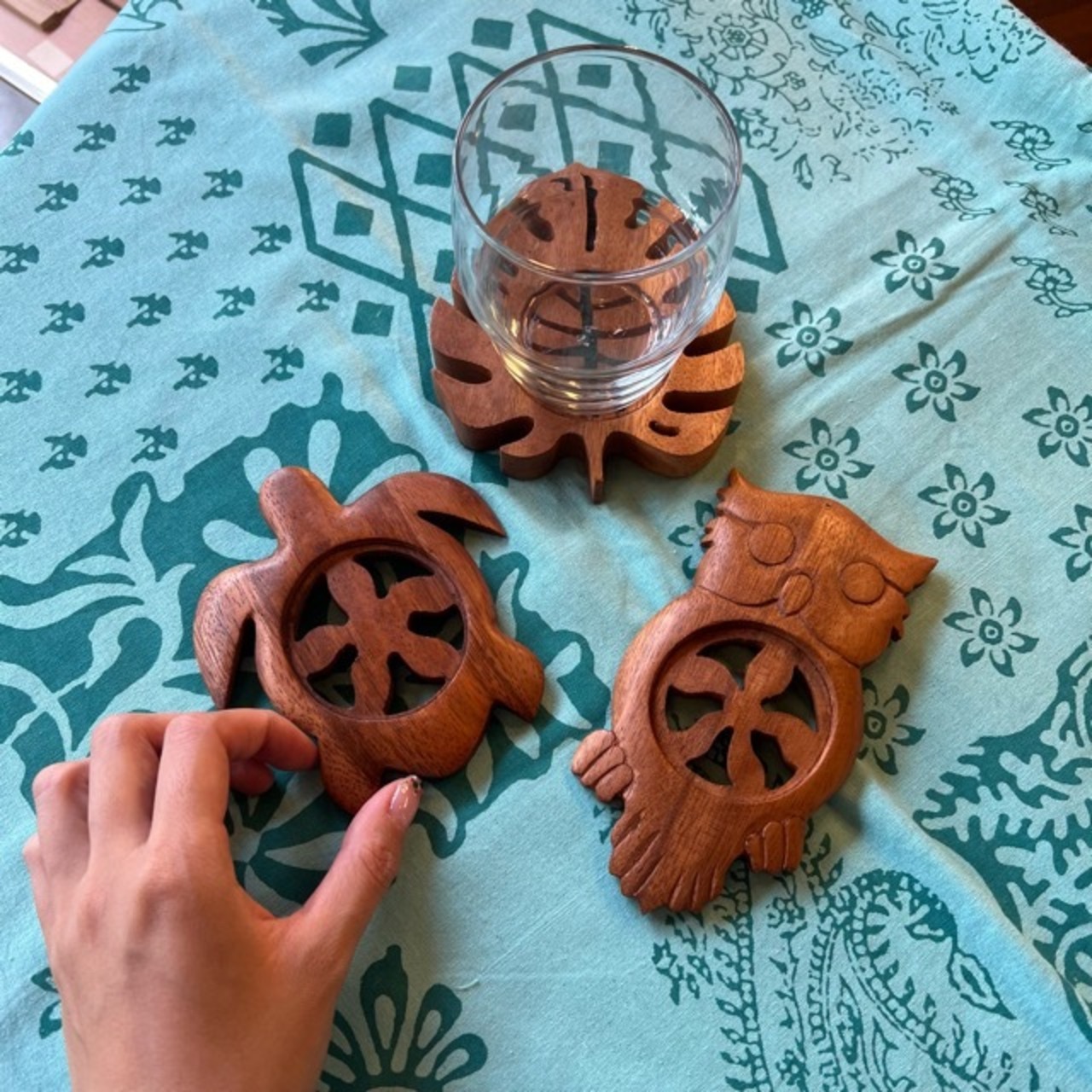 Hawaiian Wood Coaster　3Type　ハワイアンウッドコースター　コースター　フクロウ　カメ　リーフ