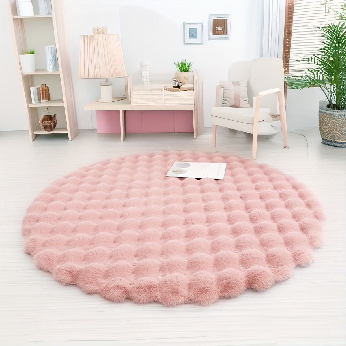 ラウンドラグ ふわふわ ポコポコ 丸型 ピンク キャメル ベージュ