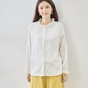amie studio 刺繍フリルスタンドカラーパフスリーブブラウス【M~L】オフホワイト