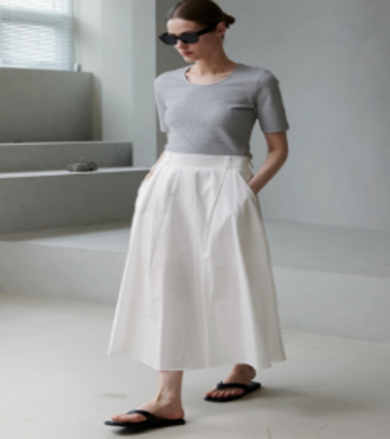 コットンAラインハイウエストフレアスカート