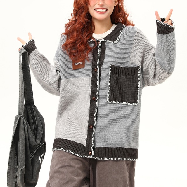 patchwork knit cardigan　パッチワークニットカーディガン　J1500