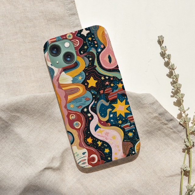 iPhoneケース 太陽・月・星 北欧レトロポップ｜レトロモダンな空の図案 NOR106