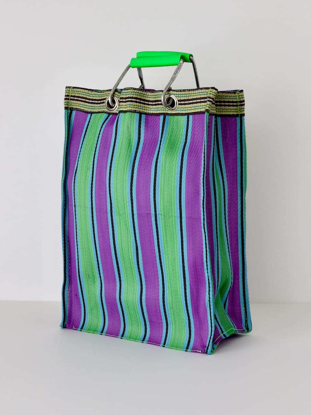 リサイクル プラスチック ストライプ バッグ レクタングル（パープル／グリーン） / Recycled Plastic Stripe Bag Rectangle PUEBCO