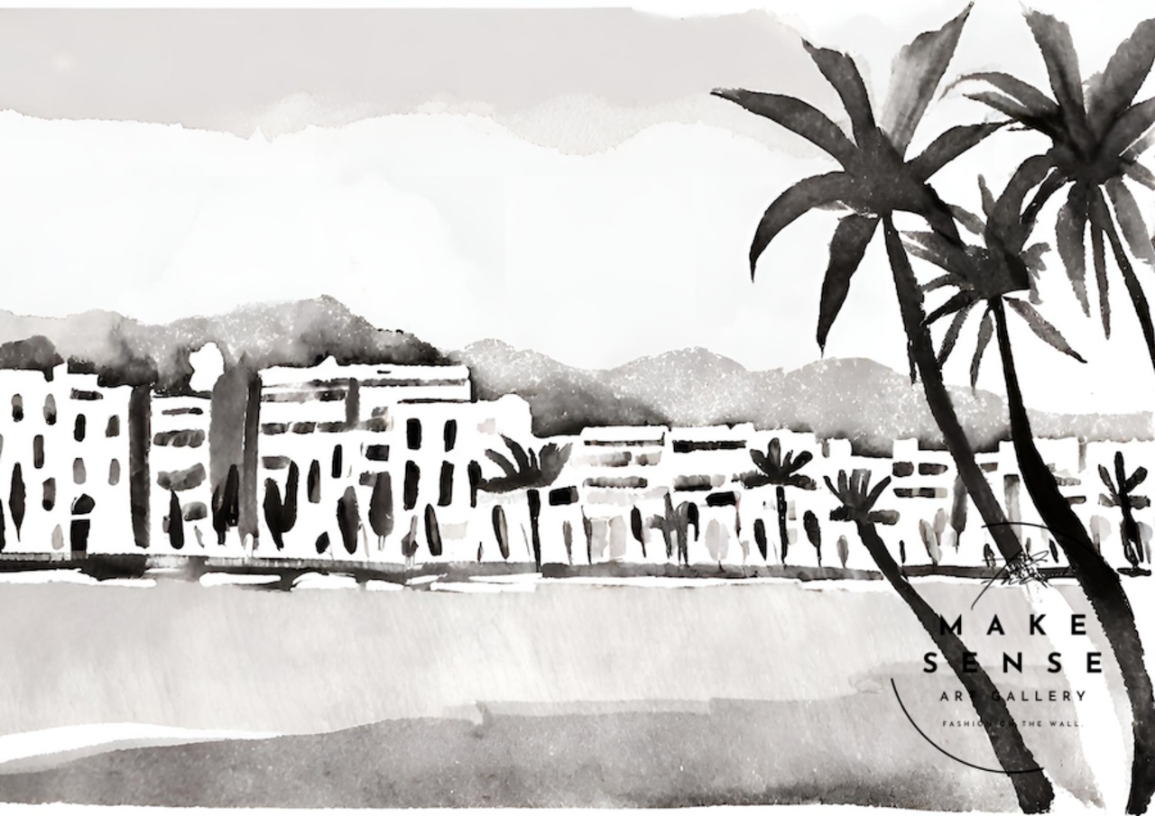 fleeting holiday ⅱ｜海へ続く道をモノクロで描いた大人のスタイリッシュアートポスター｜白黒インテリアに映える洗練の一枚A2ポスター