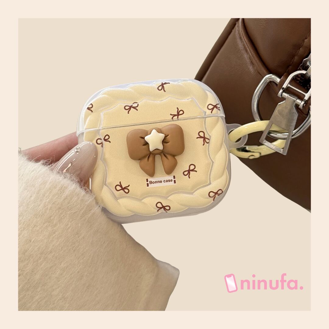 【Airpodsケース】かわいすぎるリボンたち◎韓国デザイン クリームイエロー ワイヤレスイヤフォンカバー 蝶々結び エアポッズケース ND-16510